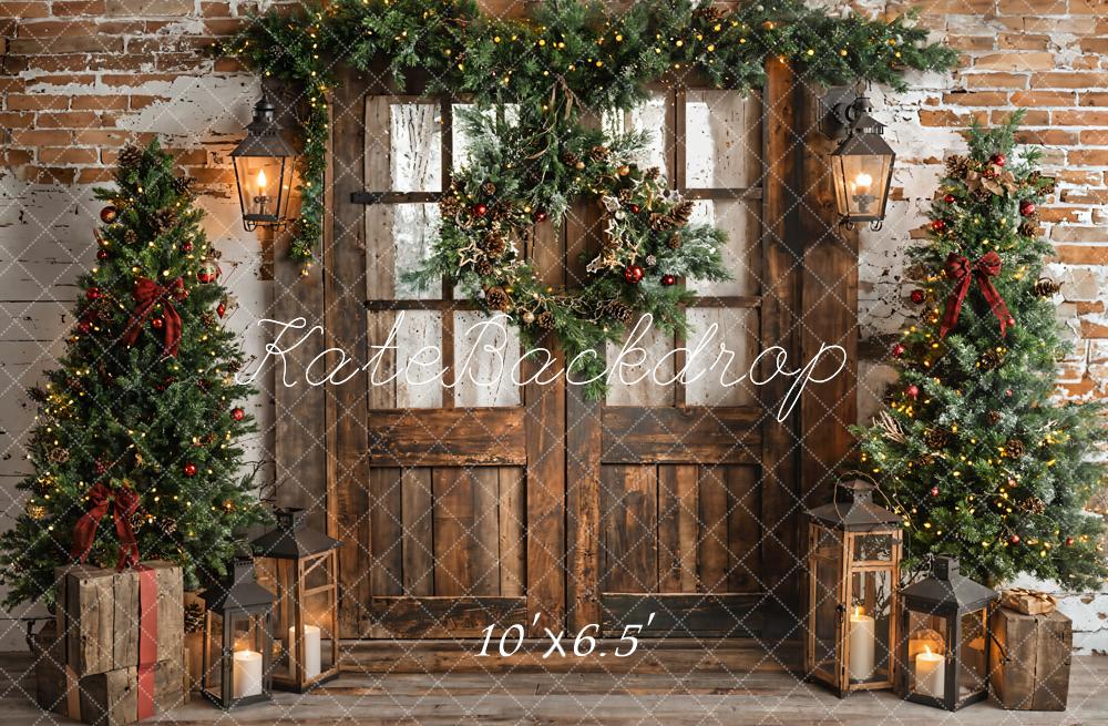 Kate Sapin de Noël Rustique Porte en Bois Toile de fond conçue par Emetselch - Kate Backdrop FR