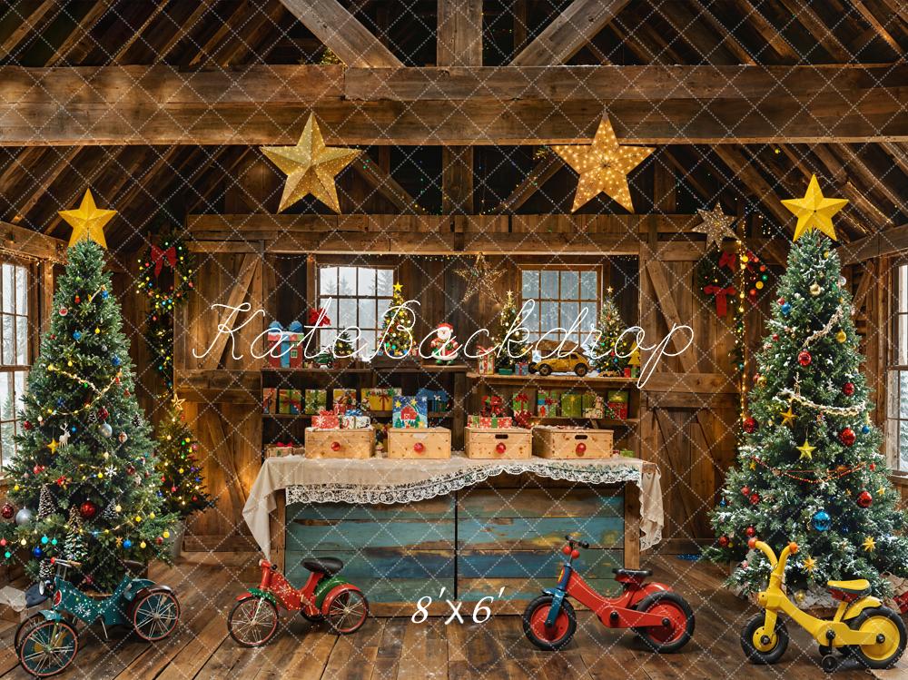 Kate Sapins de Noël Rustique Cadeaux Vélos Toile de fond conçue par Emetselch - Kate Backdrop FR
