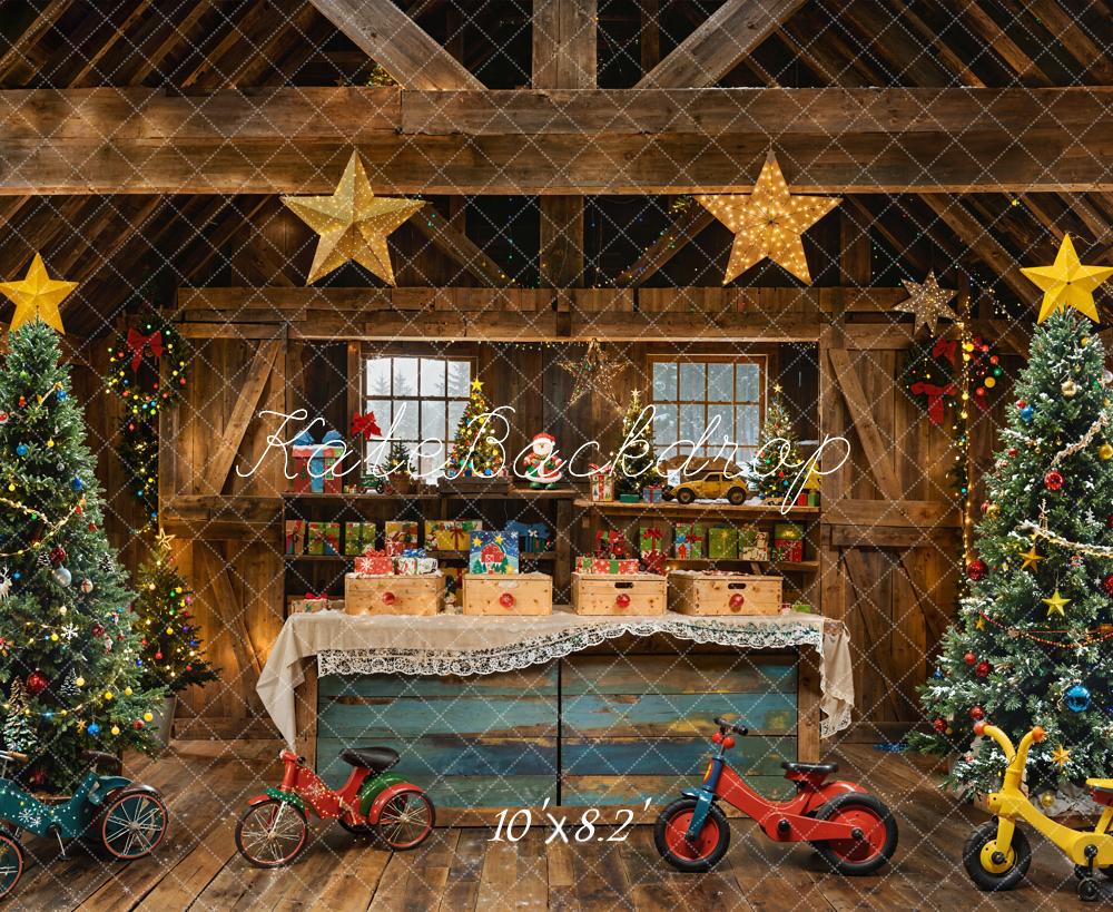Kate Sapins de Noël Rustique Cadeaux Vélos Toile de fond conçue par Emetselch - Kate Backdrop FR