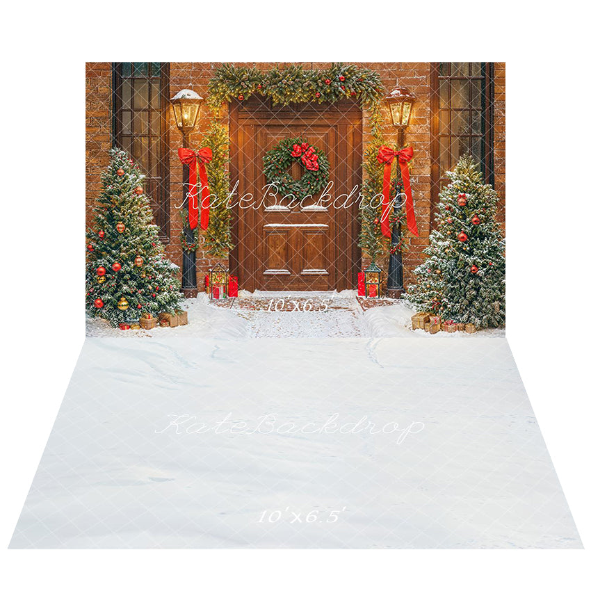 Kate Sapin de Noël Porte Lumières Neige Toile de fond+Hiver Neige Blanc Sol Toile de fond