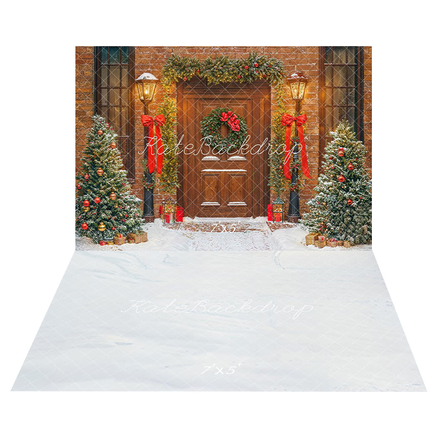 Kate Sapin de Noël Porte Lumières Neige Toile de fond+Hiver Neige Blanc Sol Toile de fond