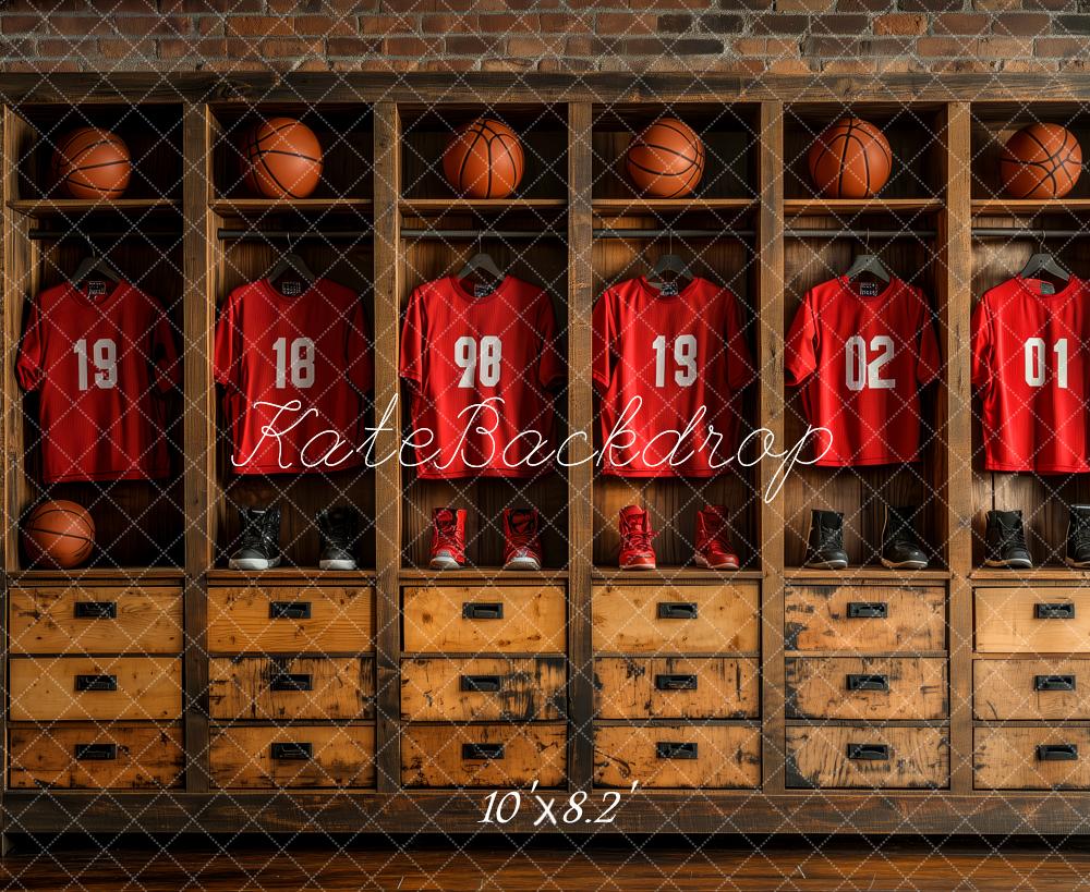 Kate Basket-ball Vestiaires Sport Toile de fond conçue par Patty Roberts - Kate Backdrop FR