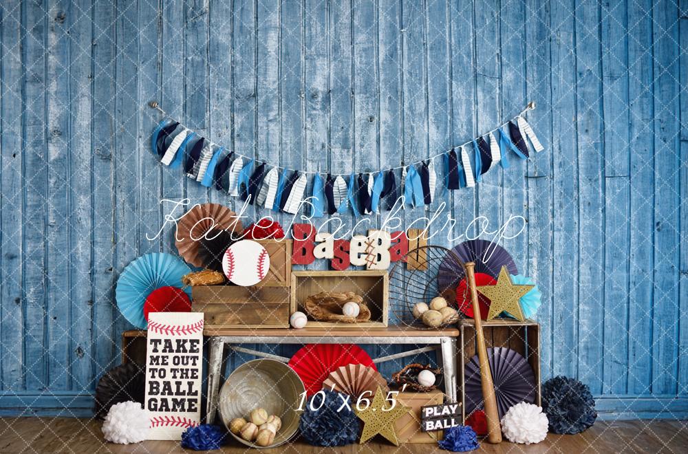 Kate Sports Baseball Rustique Bleu Toile de fond conçue par Mandy Ringe - Kate Backdrop FR
