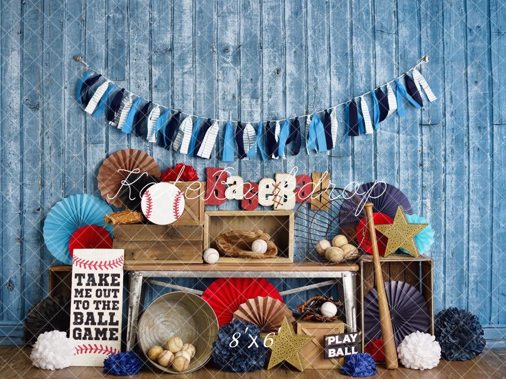 Kate Sports Baseball Rustique Bleu Toile de fond conçue par Mandy Ringe - Kate Backdrop FR