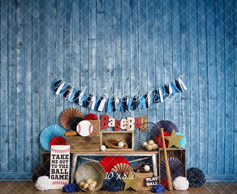 Kate Sports Baseball Rustique Bleu Toile de fond conçue par Mandy Ringe - Kate Backdrop FR