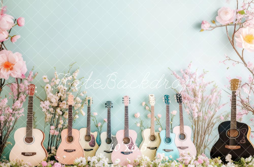Kate Printemps Fleurs Guitares Toile de fond conçue par Patty Roberts - Kate Backdrop FR