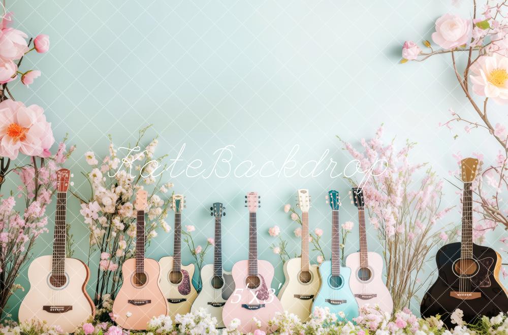 Kate Printemps Fleurs Guitares Toile de fond conçue par Patty Roberts - Kate Backdrop FR