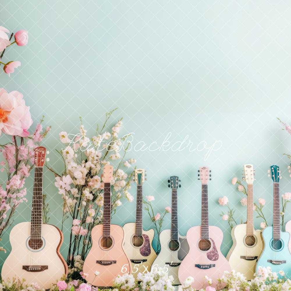 Kate Printemps Fleurs Guitares Toile de fond conçue par Patty Roberts - Kate Backdrop FR