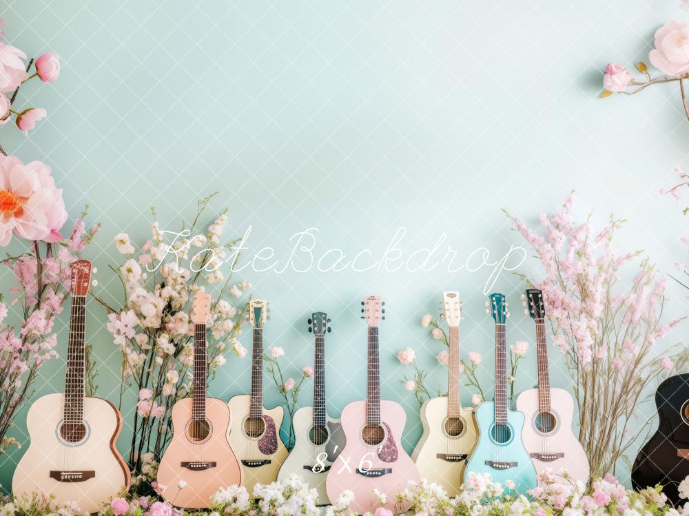 Kate Printemps Fleurs Guitares Toile de fond conçue par Patty Roberts - Kate Backdrop FR