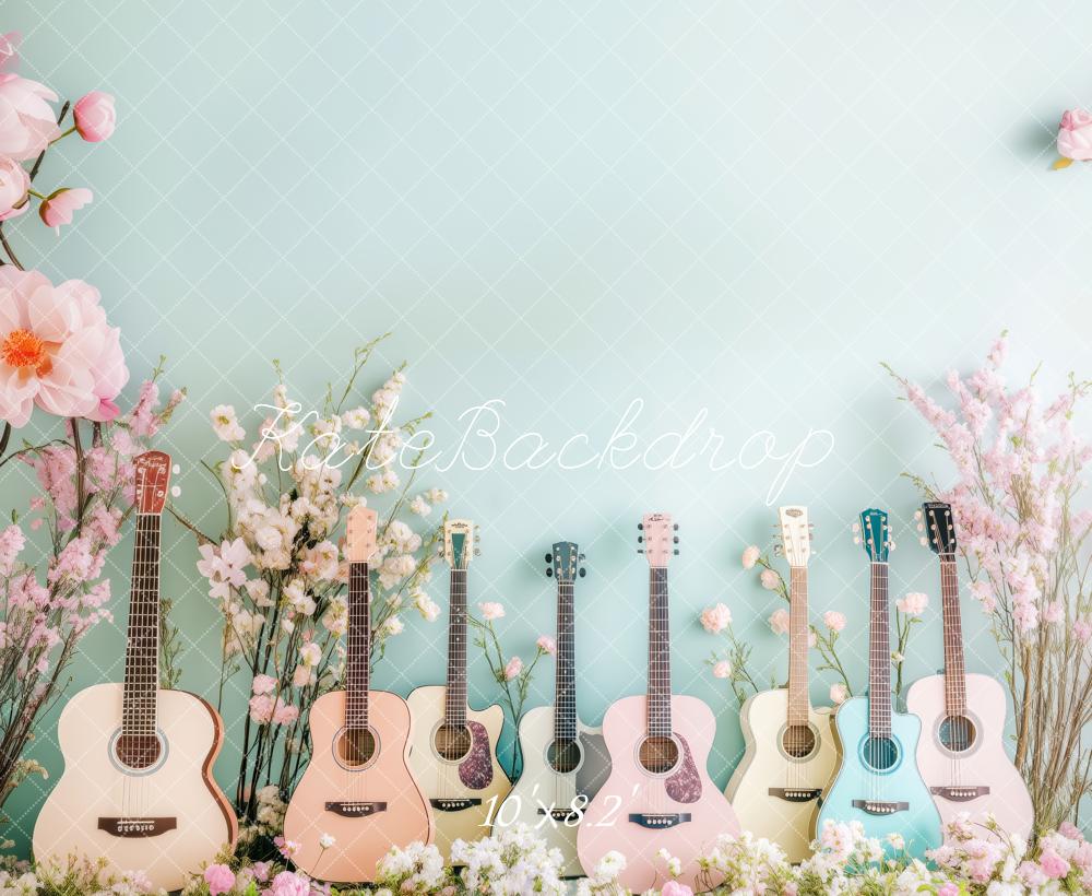 Kate Printemps Fleurs Guitares Toile de fond conçue par Patty Roberts - Kate Backdrop FR