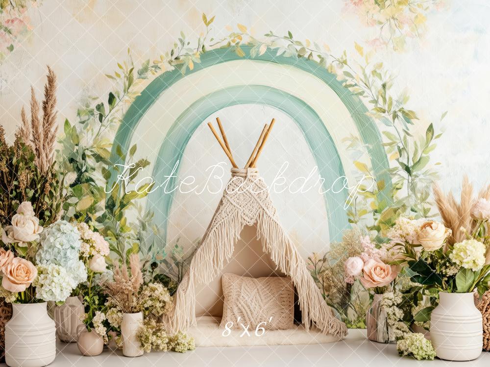 Kate Bohème Arche Vert Tipi Fleurs Toile de fond conçue par Patty Roberts - Kate Backdrop FR