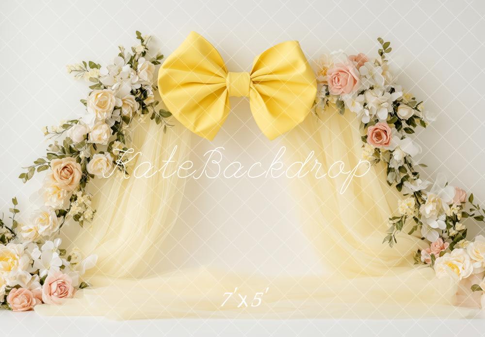 Kate Fleurs Jaune Nœud Anniversaire Toile de fond conçue par Patty Roberts - Kate Backdrop FR