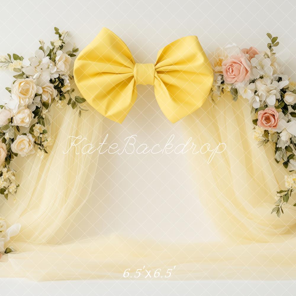 Kate Fleurs Jaune Nœud Anniversaire Toile de fond conçue par Patty Roberts - Kate Backdrop FR