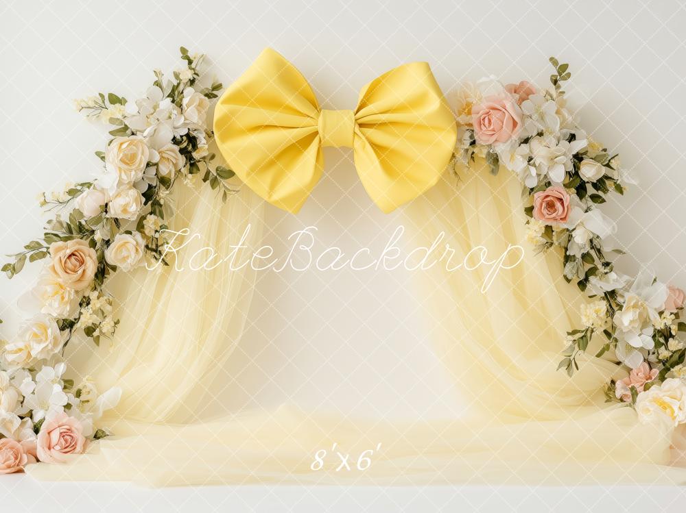 Kate Fleurs Jaune Nœud Anniversaire Toile de fond conçue par Patty Roberts - Kate Backdrop FR