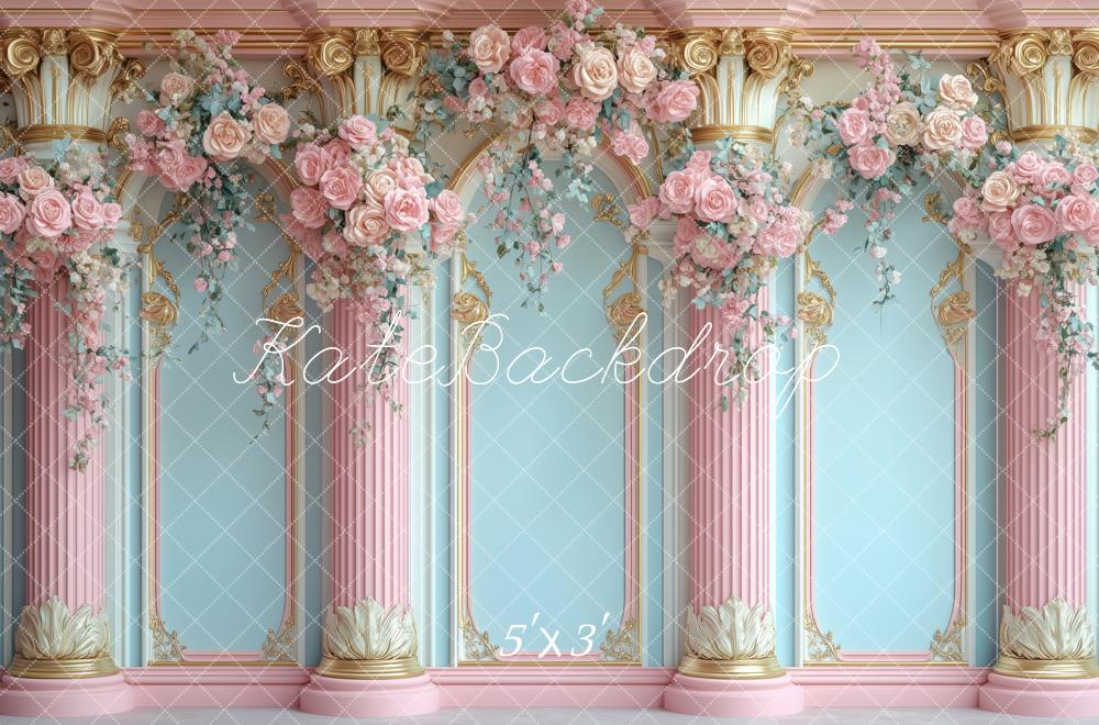 Kate Fleurs Arche Rose Colonnes Royal Toile de fond conçue par Patty Roberts - Kate Backdrop FR