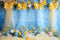Kate Printemps Fleurs Nœud Jaune Bleu Toile de fond conçue par Patty Roberts - Kate Backdrop FR