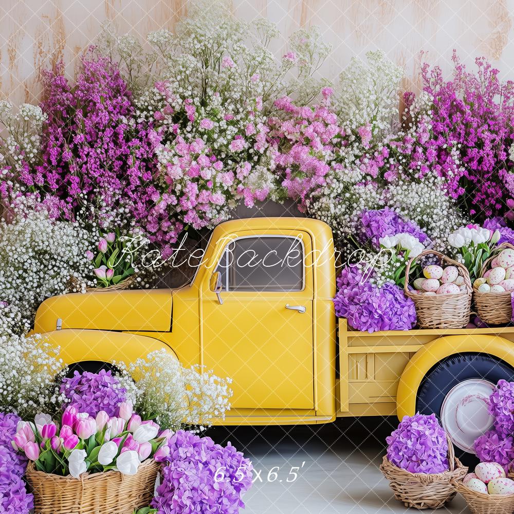 Kate Pâques Camion Jaune Fleurs Toile de fond conçue par Patty Roberts - Kate Backdrop FR