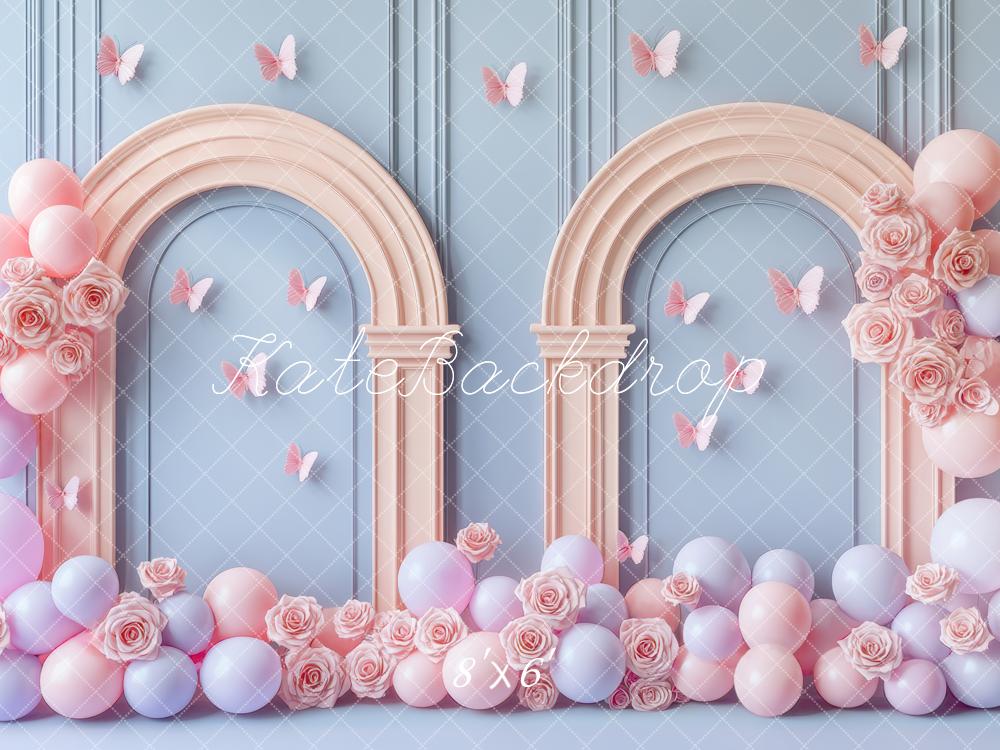 Kate Anniversaire Pastel Ballon Arche Papillons Toile de fond conçue par Mini MakeBelieve - Kate Backdrop FR