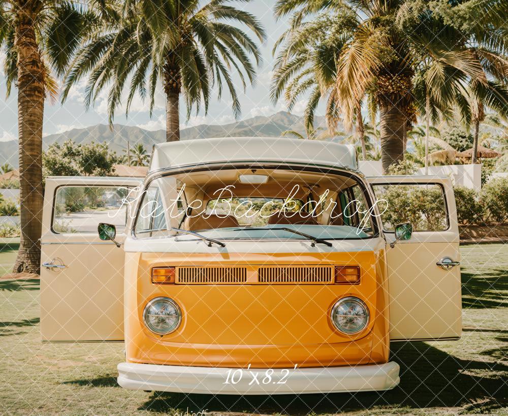 Kate Été Plage Minibus Rétro Arbres Toile de fond conçue par Emetselch - Kate Backdrop FR