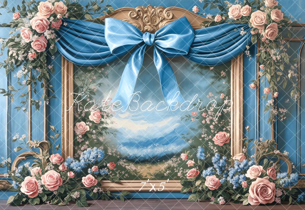 Kate Printemps Fleurs Nœud Bleu Cadre Toile de fond conçue par Chain Photographie - Kate Backdrop FR