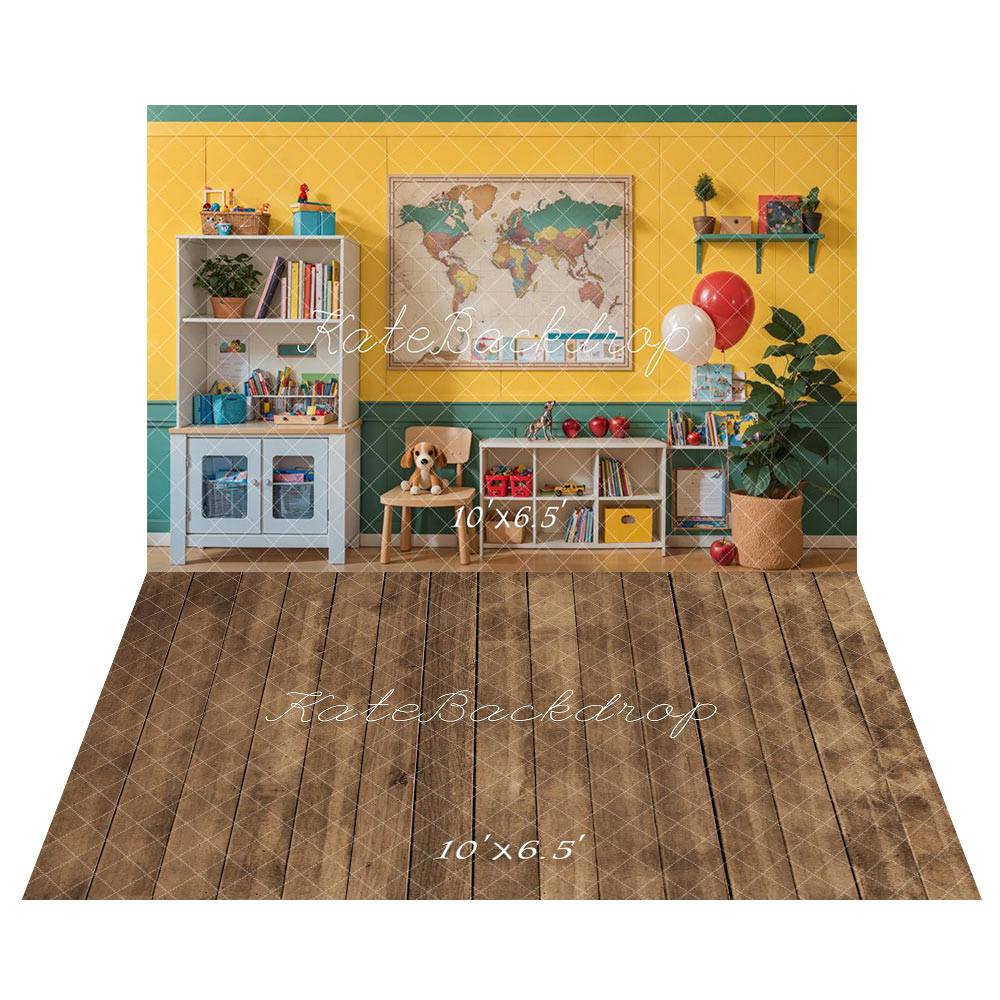 Kate Retour à l'école Carte Livres Toile de fond+Planche de bois Marron Sol Toile de fond - Kate Backdrop FR