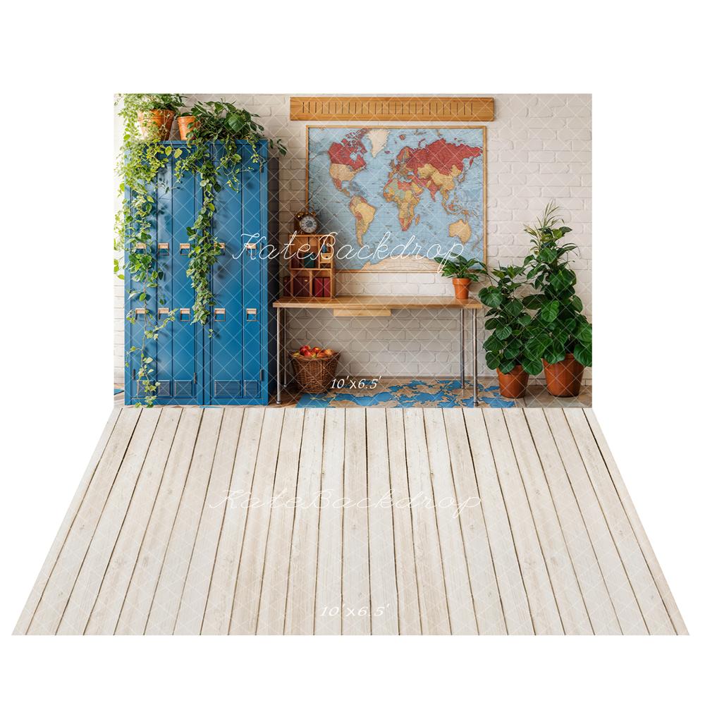 Kate Classe Carte Plantes Casier Toile de fond+Beige clair Parquet Sol Toile de fond - Kate Backdrop FR