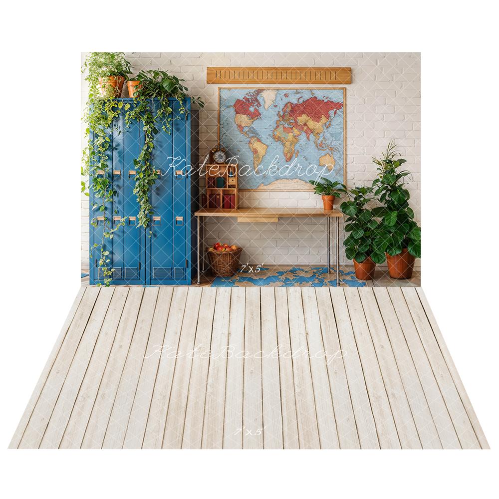 Kate Classe Carte Plantes Casier Toile de fond+Beige clair Parquet Sol Toile de fond - Kate Backdrop FR