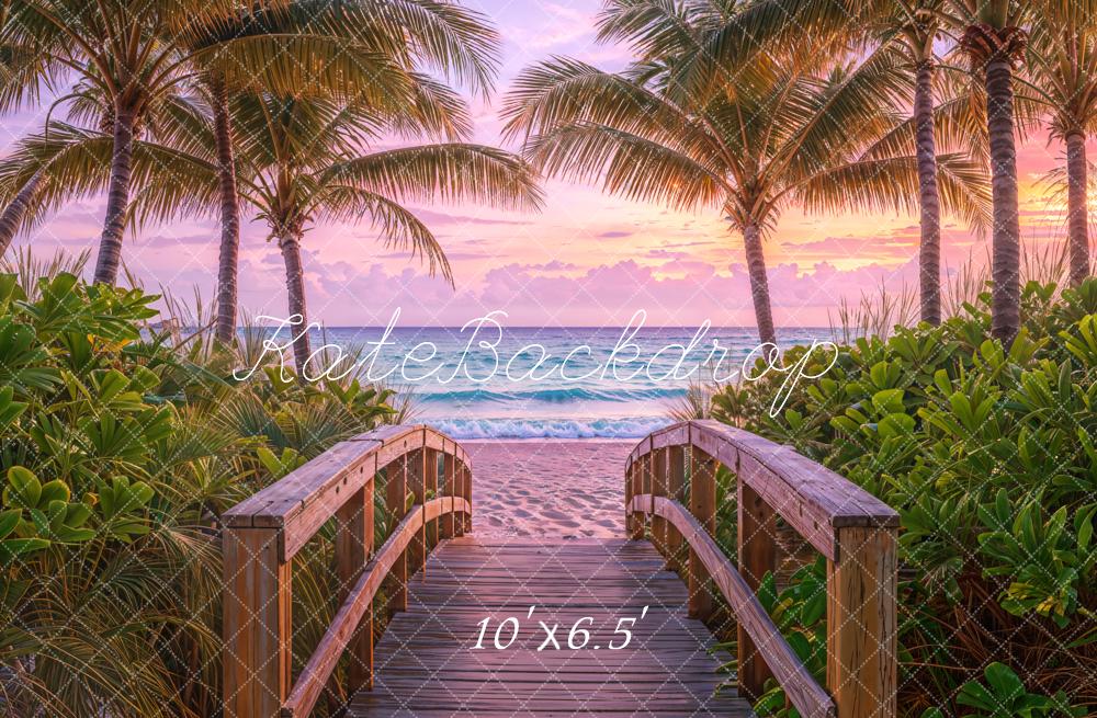 Kate Plage Mer Tropical Pont en bois Palmiers Toile de fond conçue par Emetselch - Kate Backdrop FR