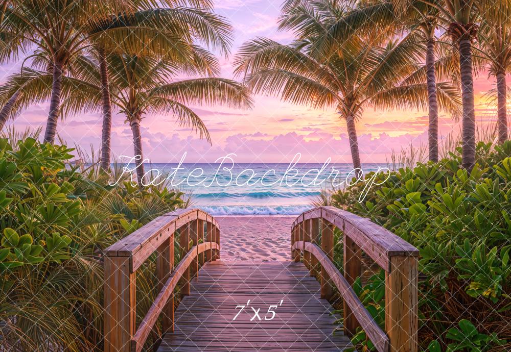 Kate Plage Mer Tropical Pont en bois Palmiers Toile de fond conçue par Emetselch - Kate Backdrop FR