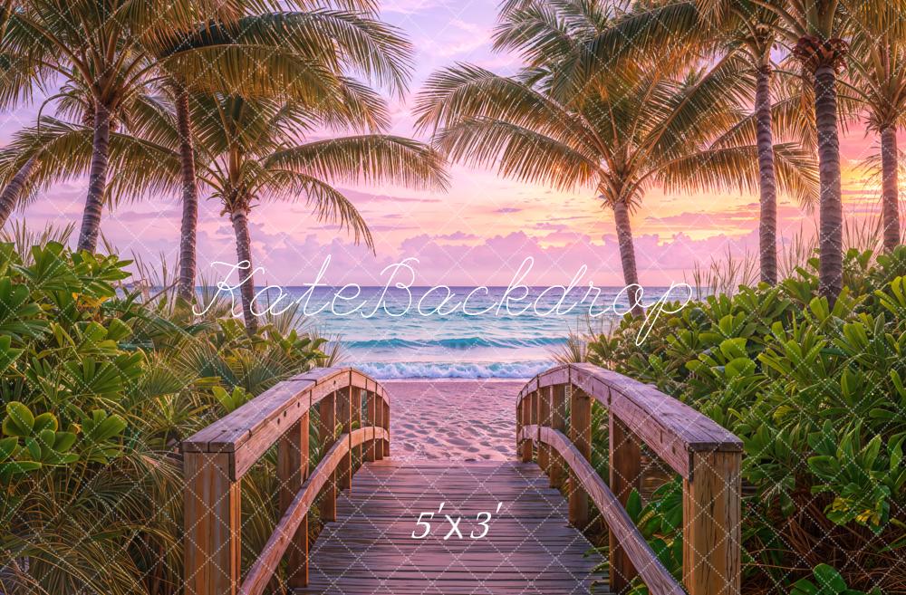 Kate Plage Mer Tropical Pont en bois Palmiers Toile de fond conçue par Emetselch - Kate Backdrop FR