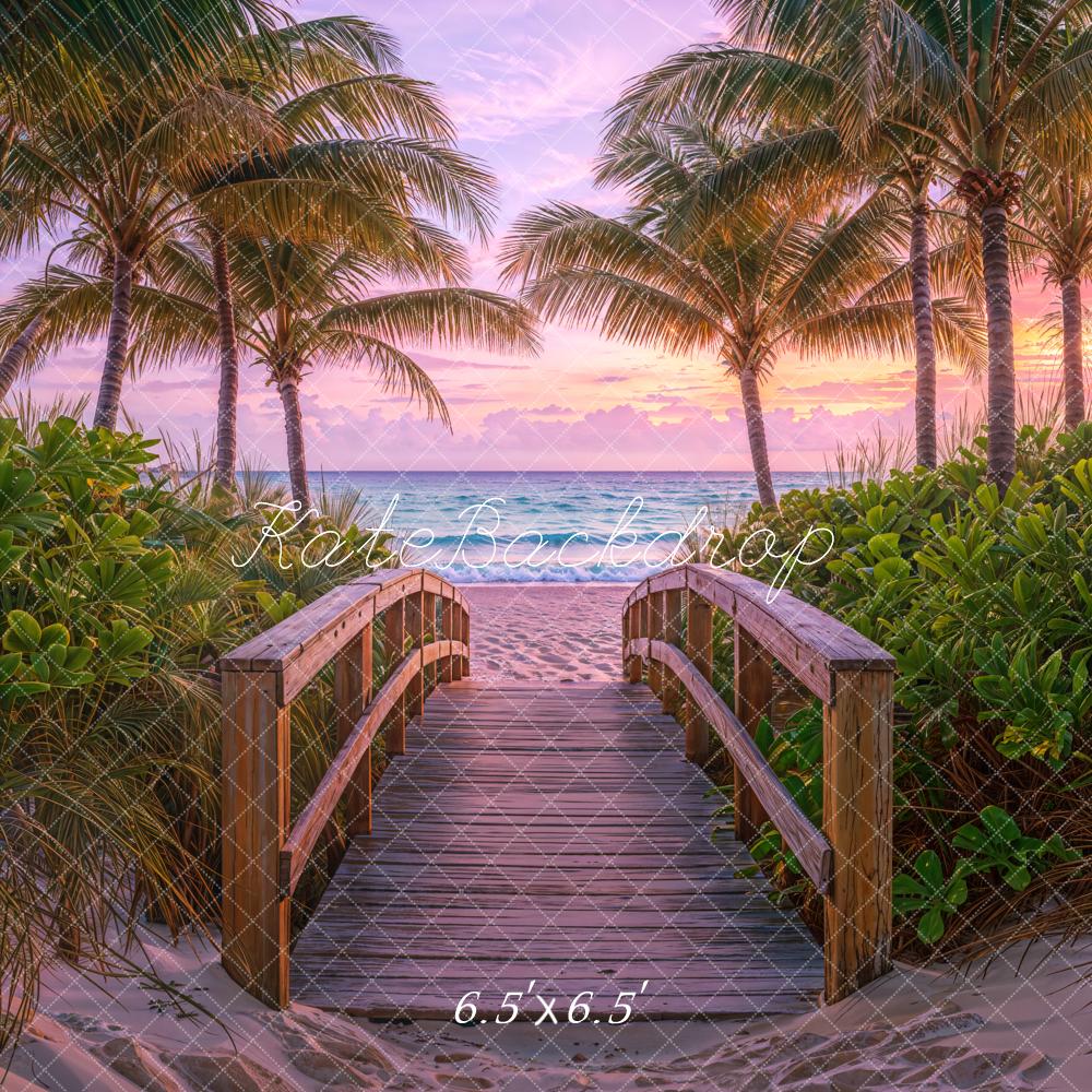 Kate Plage Mer Tropical Pont en bois Palmiers Toile de fond conçue par Emetselch - Kate Backdrop FR