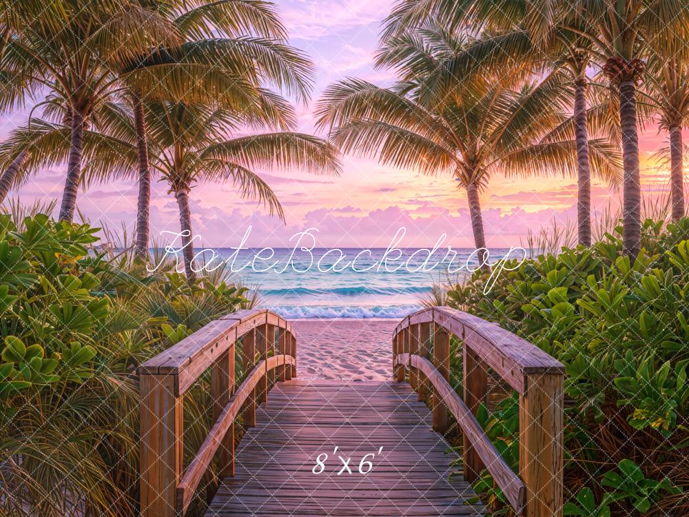 Kate Plage Mer Tropical Pont en bois Palmiers Toile de fond conçue par Emetselch - Kate Backdrop FR