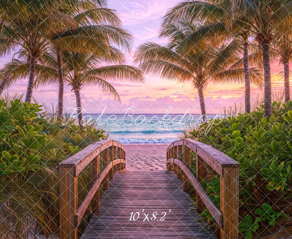 Kate Plage Mer Tropical Pont en bois Palmiers Toile de fond conçue par Emetselch - Kate Backdrop FR