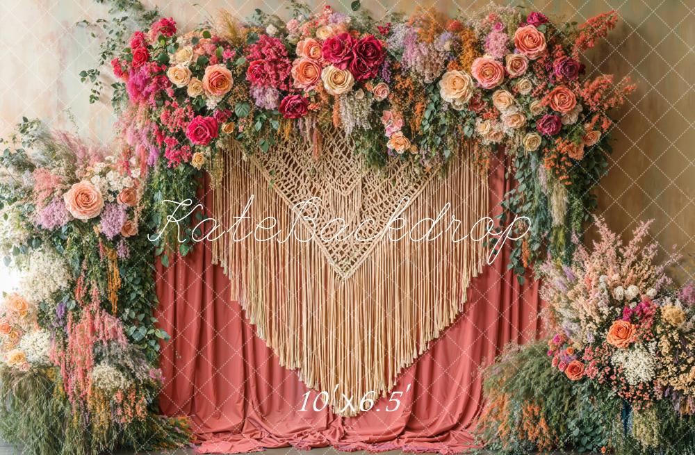 Kate Bohème Fleurs Rouge Macramé Toile de fond conçue par Emetselch - Kate Backdrop FR
