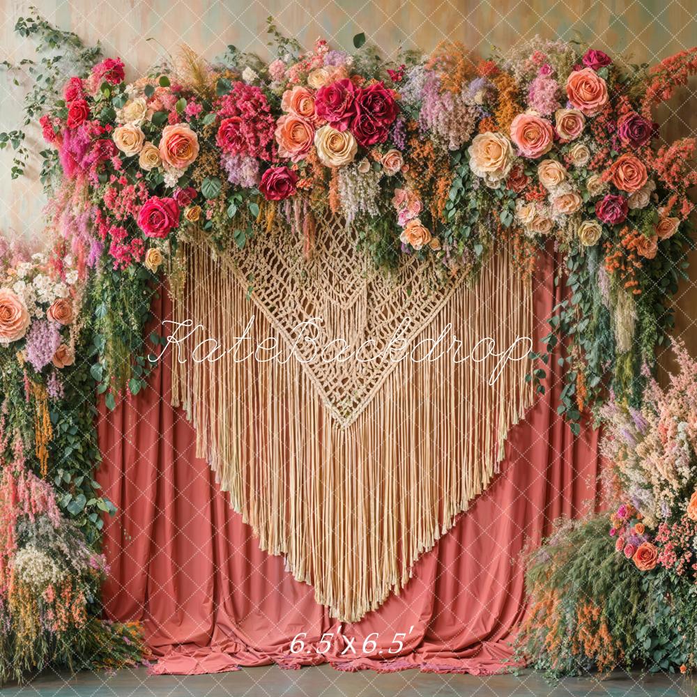 Kate Bohème Fleurs Rouge Macramé Toile de fond conçue par Emetselch - Kate Backdrop FR