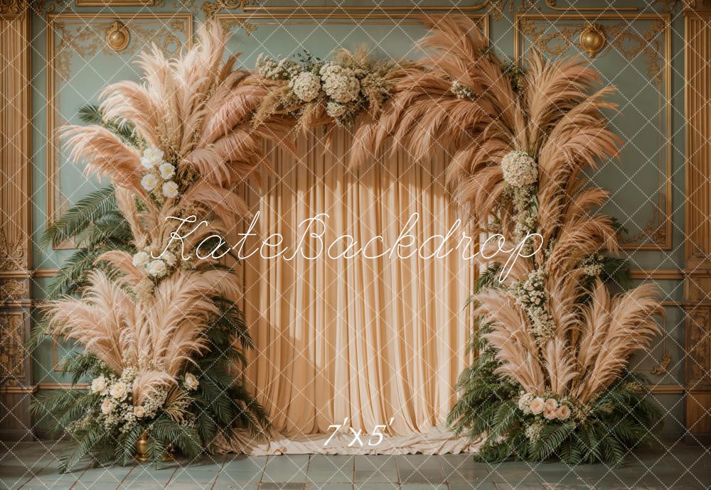 Kate Bohème Rétro Herbe de la pampa Rideaux Toile de fond conçue par Kate Image - Kate Backdrop FR