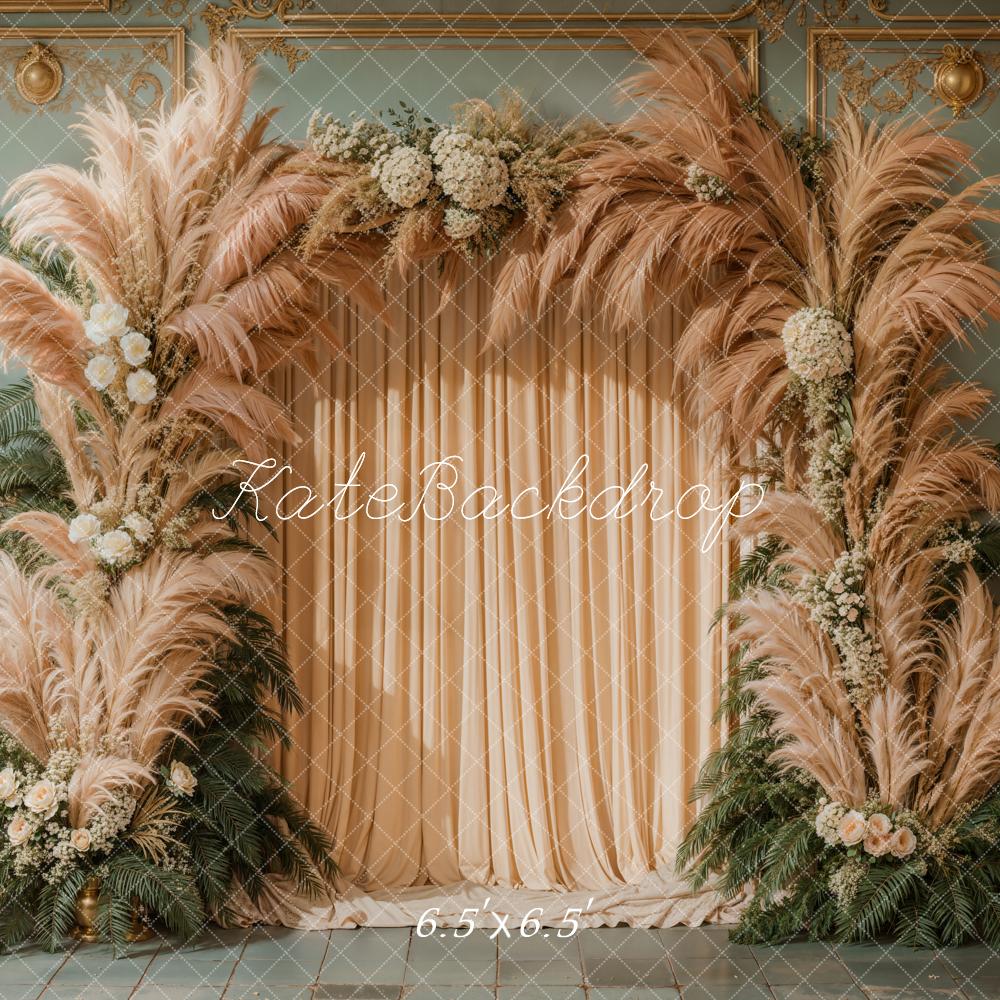 Kate Bohème Rétro Herbe de la pampa Rideaux Toile de fond conçue par Kate Image - Kate Backdrop FR