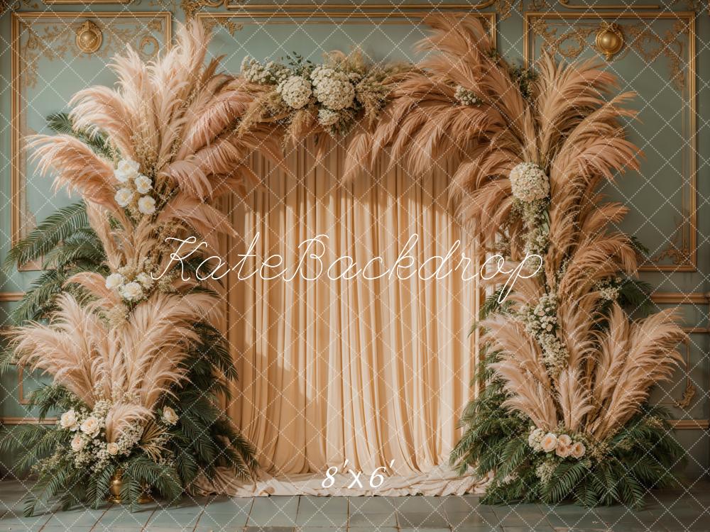 Kate Bohème Rétro Herbe de la pampa Rideaux Toile de fond conçue par Kate Image - Kate Backdrop FR