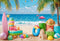 Kate Été Plage Flamant Palmier Planche de surf Toile de fond conçue par Kate Image - Kate Backdrop FR
