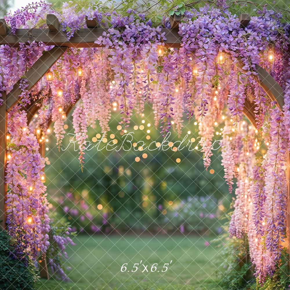 Kate Glycine Fleurs Jardin Lumières Mariage Toile de fond conçue par Kate Image - Kate Backdrop FR
