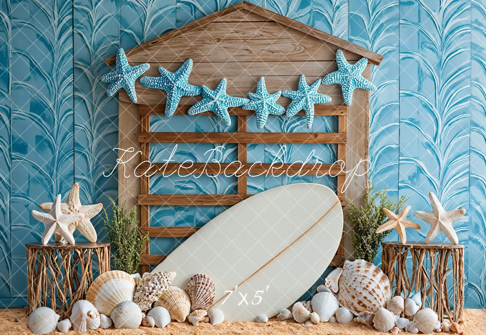 Kate Plage Étoile de mer Coquillage Planche de surf Toile de fond conçue par Kate Image - Kate Backdrop FR