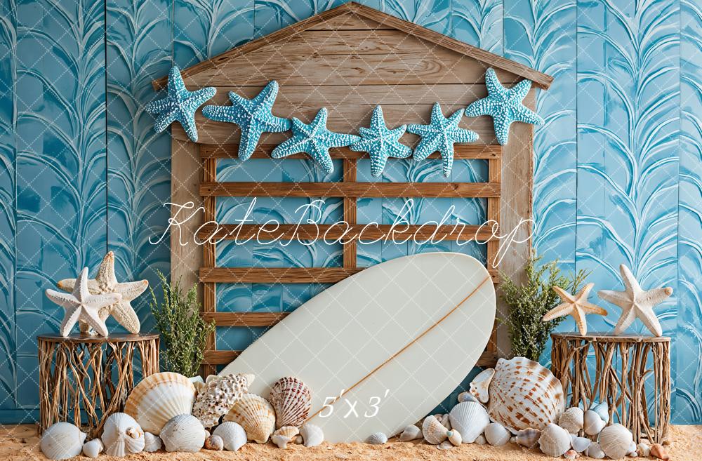 Kate Plage Étoile de mer Coquillage Planche de surf Toile de fond conçue par Kate Image - Kate Backdrop FR