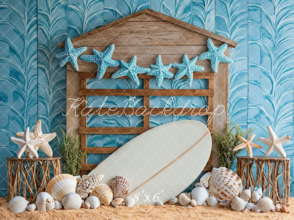 Kate Plage Étoile de mer Coquillage Planche de surf Toile de fond conçue par Kate Image - Kate Backdrop FR