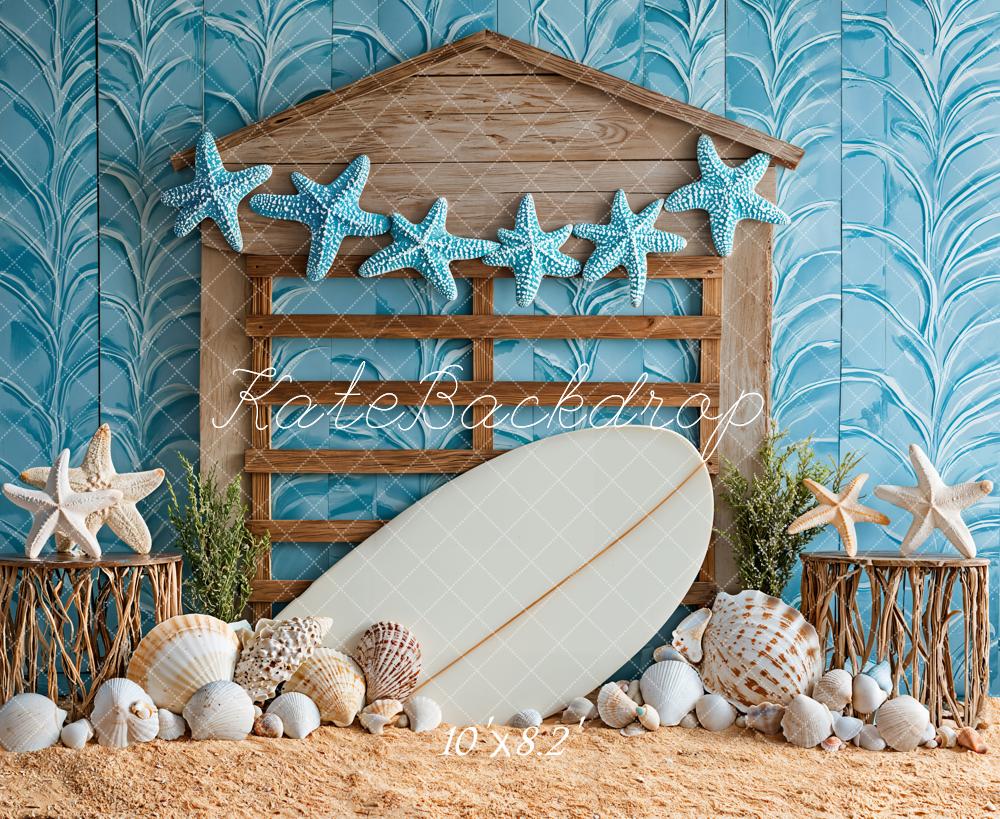 Kate Plage Étoile de mer Coquillage Planche de surf Toile de fond conçue par Kate Image - Kate Backdrop FR