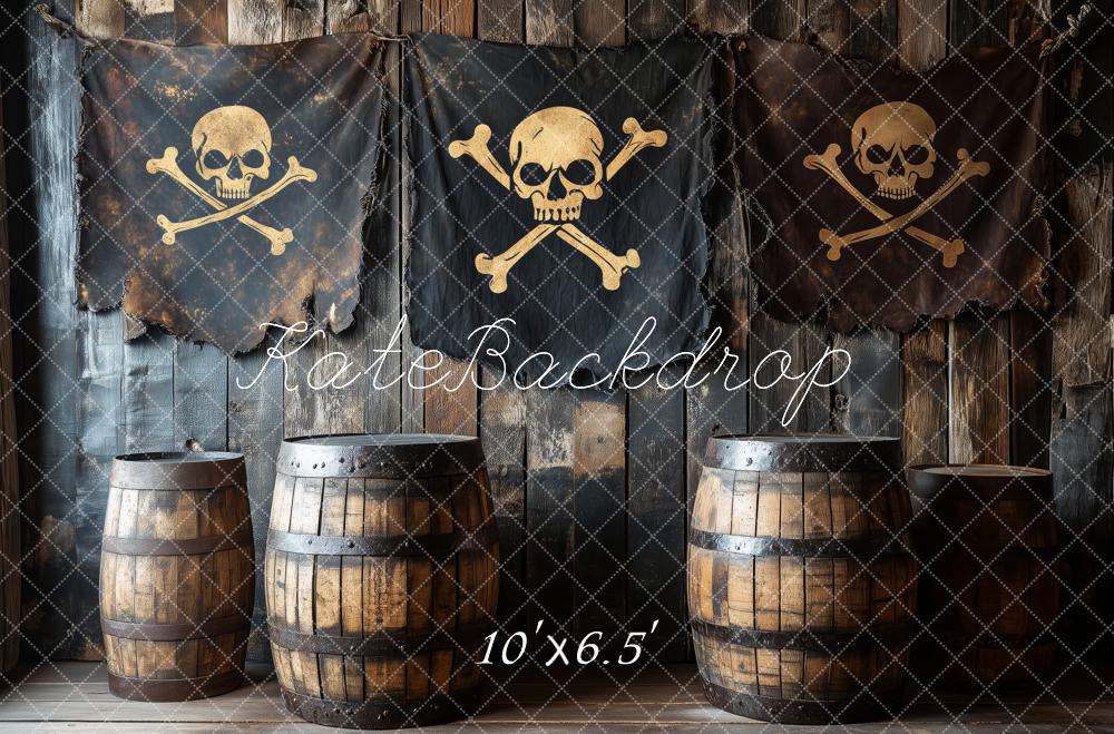 Kate Pirate Crâne Baril Noir Toile de fond conçue par Patty Roberts - Kate Backdrop FR