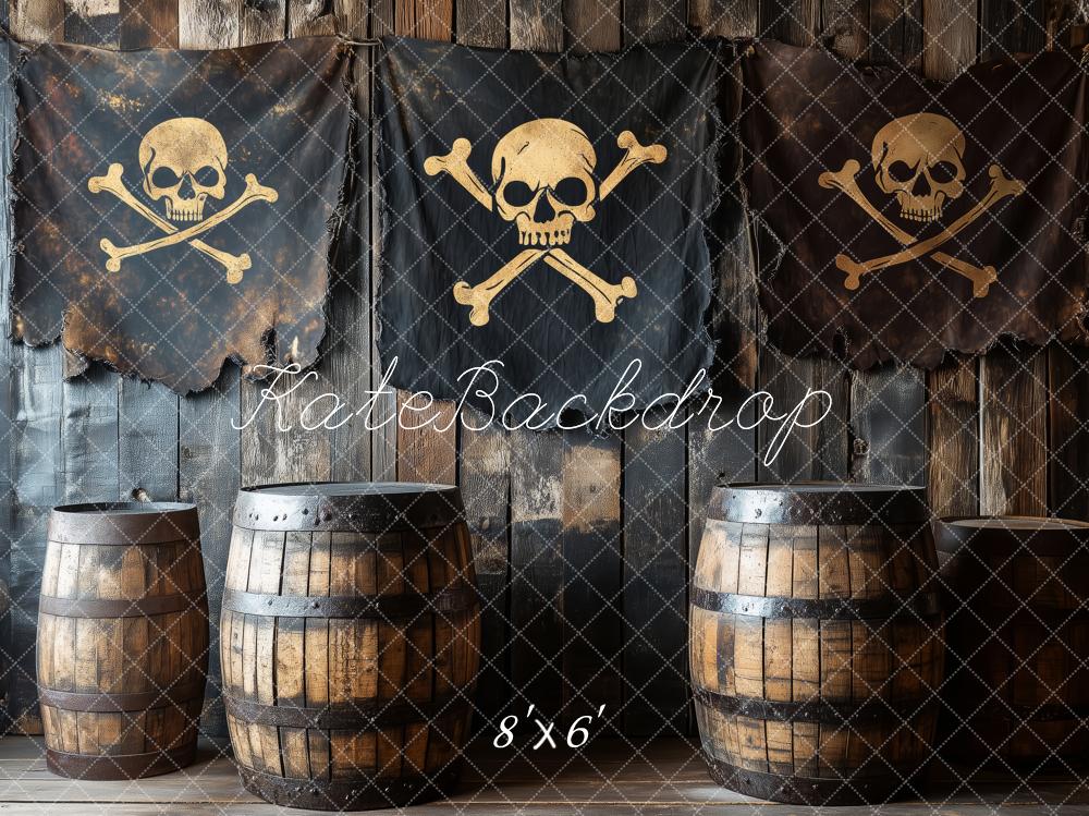 Kate Pirate Crâne Baril Noir Toile de fond conçue par Patty Roberts - Kate Backdrop FR