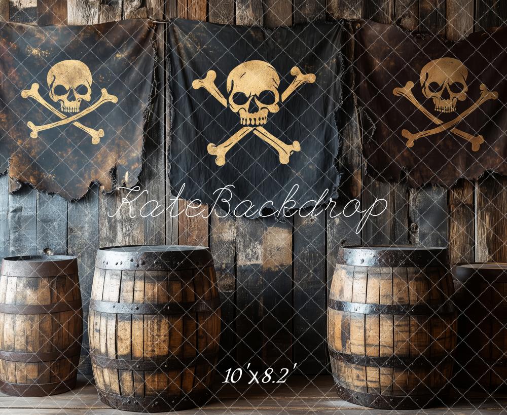 Kate Pirate Crâne Baril Noir Toile de fond conçue par Patty Roberts - Kate Backdrop FR