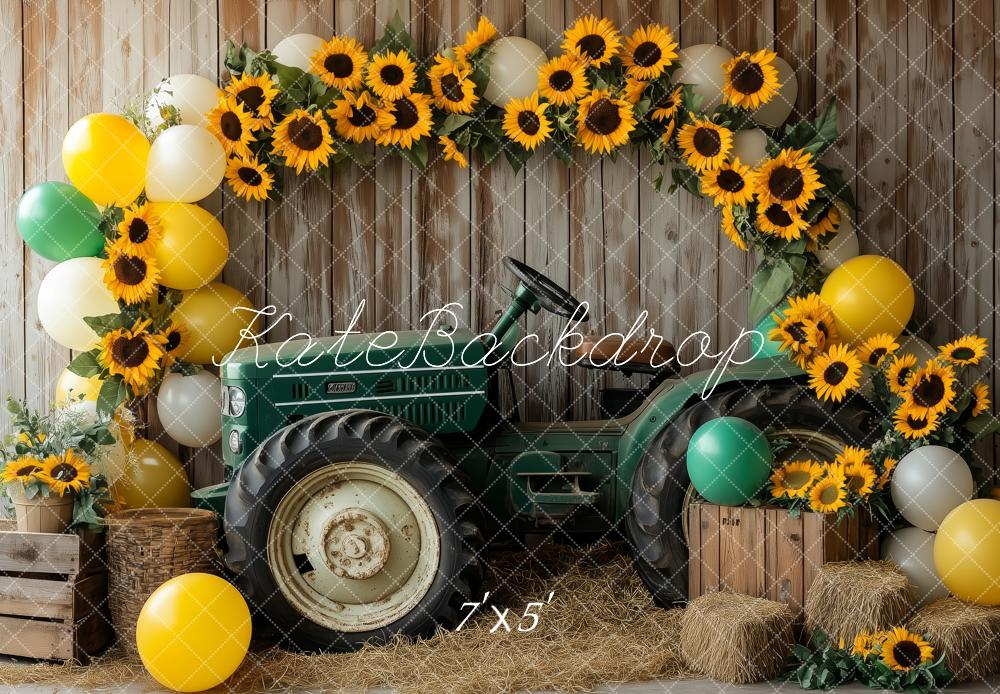 Kate Automne Tournesol Tracteur Ballons Toile de fond conçue par Patty Roberts - Kate Backdrop FR