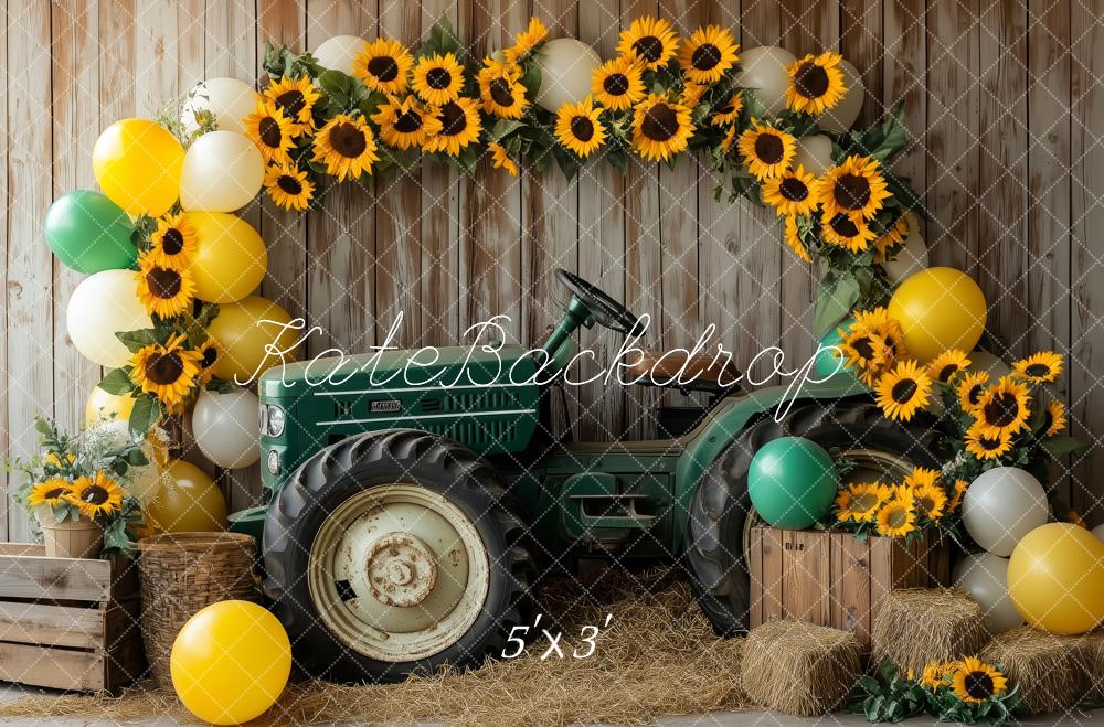 Kate Automne Tournesol Tracteur Ballons Toile de fond conçue par Patty Roberts - Kate Backdrop FR