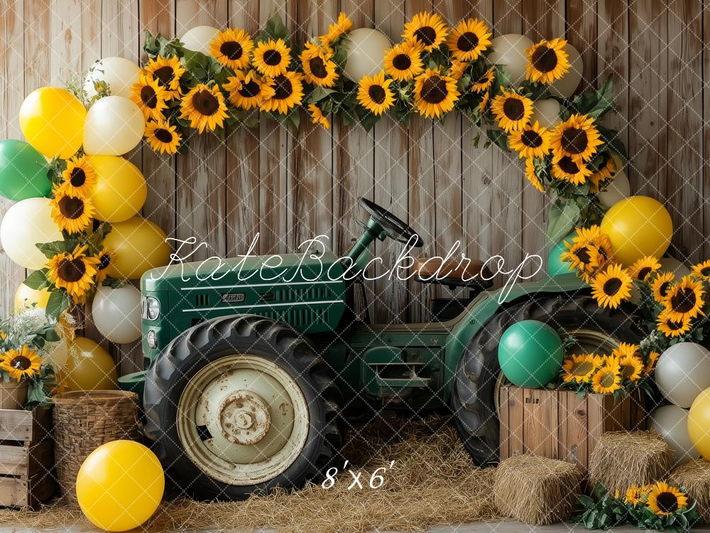 Kate Automne Tournesol Tracteur Ballons Toile de fond conçue par Patty Roberts - Kate Backdrop FR